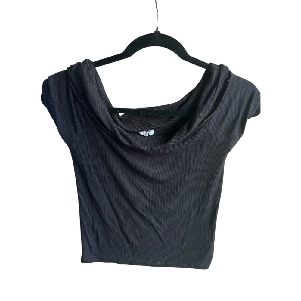 Cotton:On Crop Tee Off Shoulder Crop Top T-Shirt Short Sleeve M Gray and Black - Picture 3 of 9